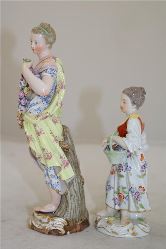 Two Meissen porcelain figures of a maiden emblematic of Summer and a grapepicker, late 19th / early 20th century, 20cm and 14.5cm